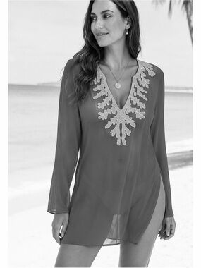 ANTONIO MELANI Jeweled Sheer Swimsuit Coverup Tunic